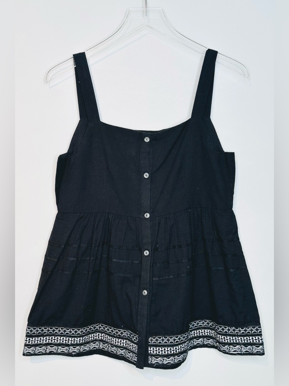 Anthro Amit Aggarwal Olivia Black Cotton Linen Embroidered Top Shirt Blouse NWT - Picture 4 of 15